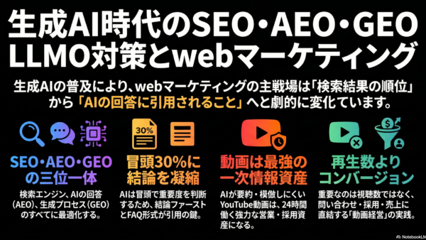 生成AI時代のSEO・AEO・GEO・LLMO対策｜中小企業の始め方【2026】