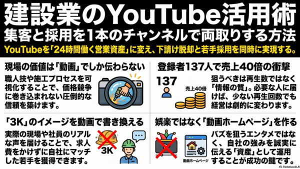 建設業のYouTube活用術【集客と採用】売上40倍の建材事例も