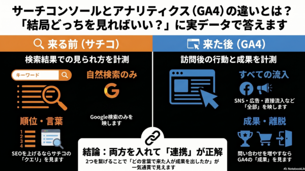 サーチコンソールとアナリティクス（GA4）の違いとは？実データ全公開で徹底解説
