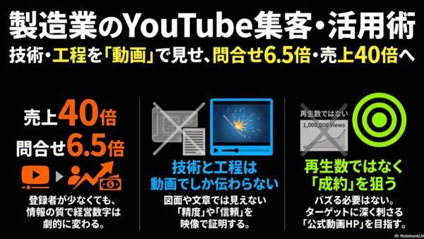 製造業のYouTube集客・活用術【問合せ6.5倍・売上40倍の事例付】