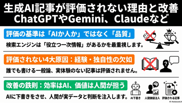 生成AIで書いた記事が、評価されない理由と改善手順！