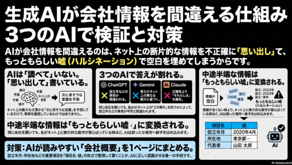 生成AIが会社情報を間違える仕組み｜3つのAIで検証と対策