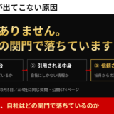 AIに自社が出てこない原因を示す図。拾われる土台・引用される中身・信頼される形という3つの関門を順に並べ、どこかで落ちていることを示している
