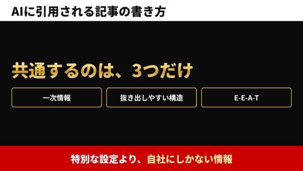 AIに引用される記事の書き方｜一次情報・構造化データ・E-E-A-T
