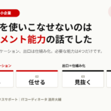 生成AIを使いこなせないのはマネジメント能力の話。入口はコミュニケーション（伝える・任せる）、出口は仕組み化（見抜く・続ける）の4つを示した図